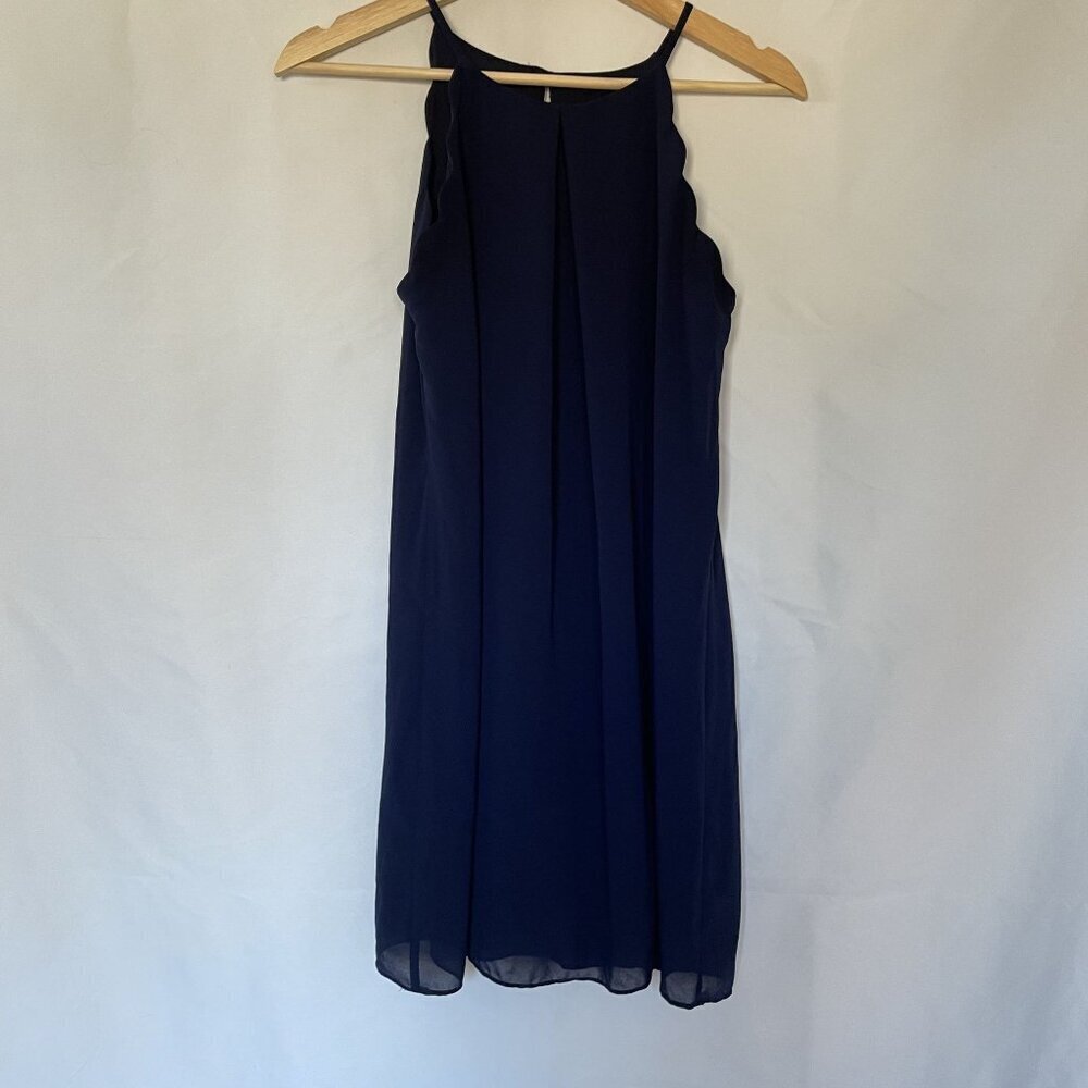IN San Francisco Navy Blue Scalloped‎ Sleeveless Dress S women's summer halter